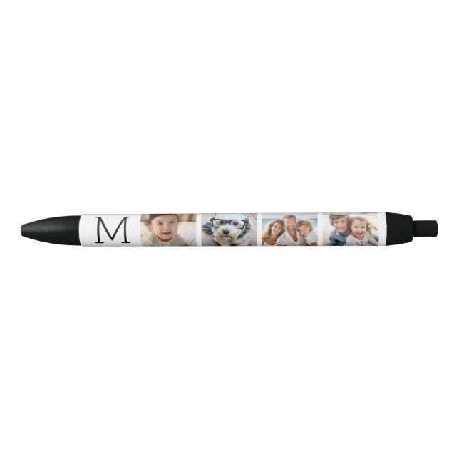 4 Photo Collage with Monogram Initial - White Black Ink Pen (Front)
