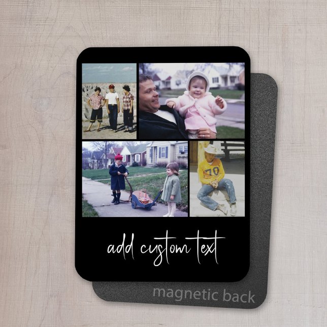 4 Photo Collage with Script Text - black white Magnet (Personalized magnet with photo collage and text)