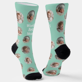4 Photo Collage Worlds Best Mom Socks