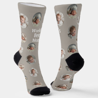 4 Photo Collage Worlds Best Mom Socks