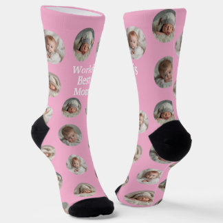 4 Photo Collage Worlds Best Mom Socks