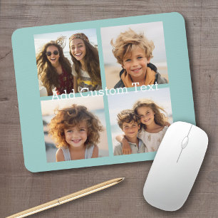 4 Photo Collage - you can change background blue Mouse Pad