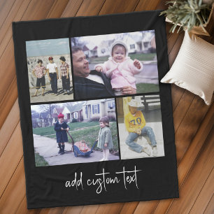 4 Photo Collage - you can change background color Fleece Blanket