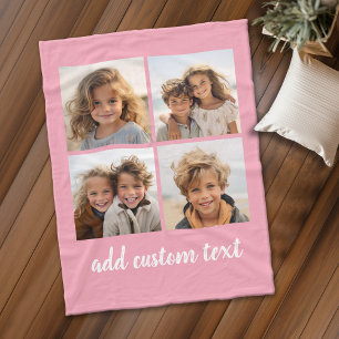 4 Photo Collage - you can change background colour Fleece Blanket