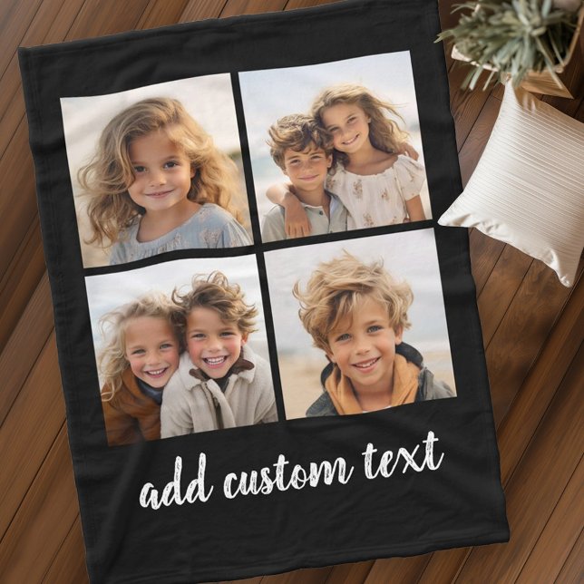 4 Photo Collage - you can change background colour Fleece Blanket (Ad 4 photos and some fun text to this personalized fleece blanket)