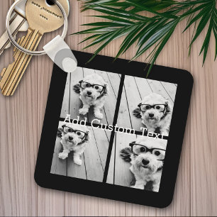 4 Photo Collage - you can change background colour Key Ring