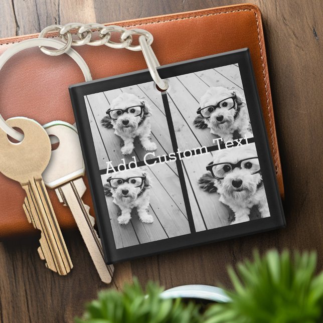 4 Photo Collage - you can change background colour Key Ring (Personalized keychain with photo collage and monogram)