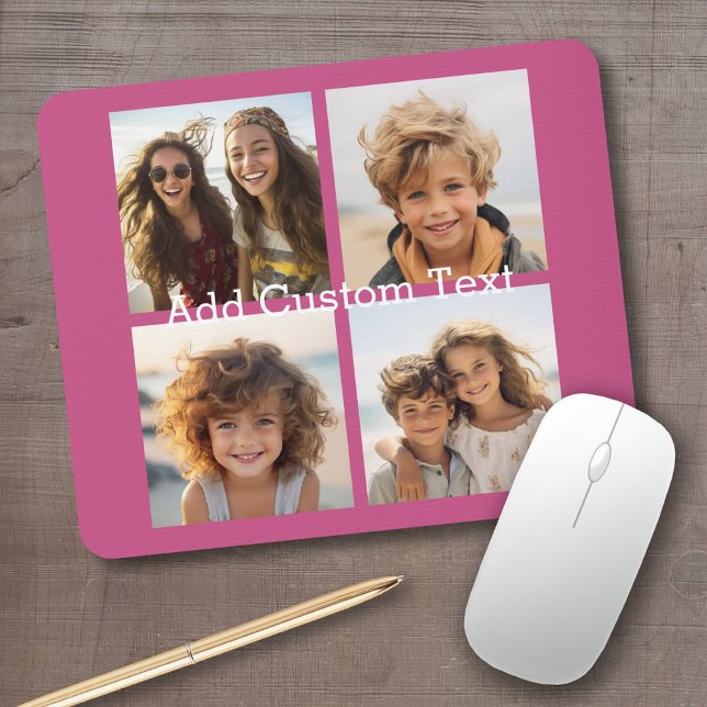 4 Photo Collage - you can change background colour Mouse Pad (Personalized mousepad - add your photos and custom text)