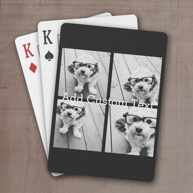 4 Photo Collage - you can change background colour Playing Cards (Personalized Playing Cards - Add 4 Photos and Custom Text)