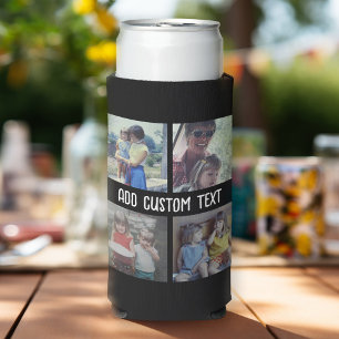 4 Photo Collage - you can change background colour Seltzer Can Cooler