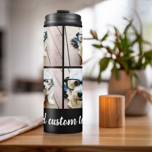 4 Photo Collage - you can change background colour Thermal Tumbler