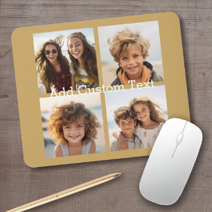4 Photo Collage - you can change background gold Mouse Pad