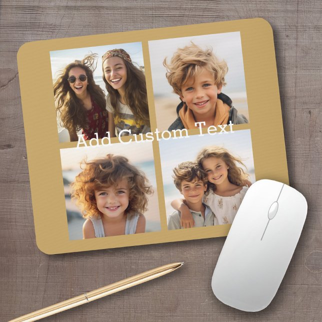 4 Photo Collage - you can change background gold Mouse Pad (Personalized mousepad - add your photos and custom text)