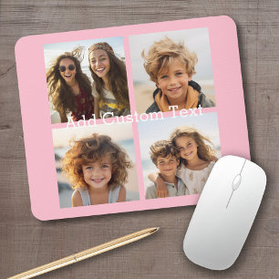 4 Photo Collage - you can change background pink Mouse Pad