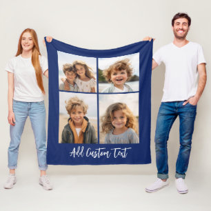 4 Photo Collage - you can change blue backgournd Fleece Blanket