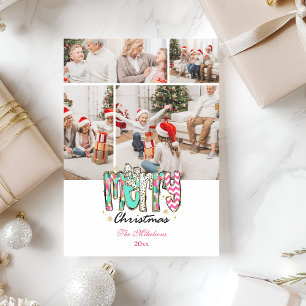 4 Photo Colorful Retro Merry Christmas Holiday Card