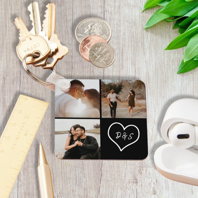 4 Photo Custom Collage Initial Heart Personalised Key Ring (Creator Uploaded)
