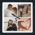 4 Photo Custom Collage Personalised Square Wall Clock<br><div class="desc">Create a Custom Photo Collage unique customised personalised 4 Photo clock from Ricaso</div>