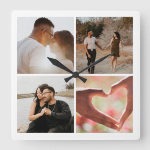 4 Photo Custom Collage Personalised Square Wall Clock