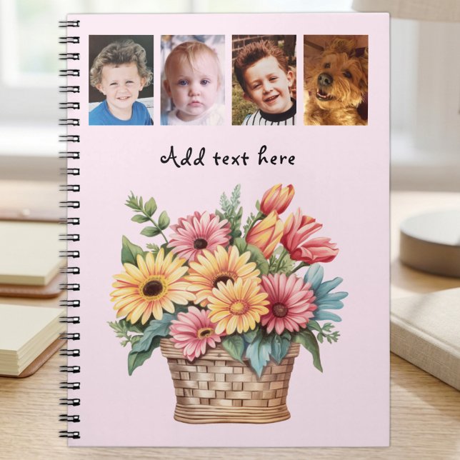 4 photo custom text gerbera flowers pink notebook (Creator Uploaded)