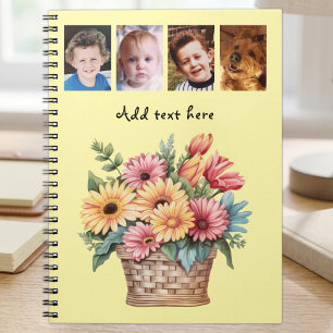 4 photo custom text gerbera flowers yellow notebook