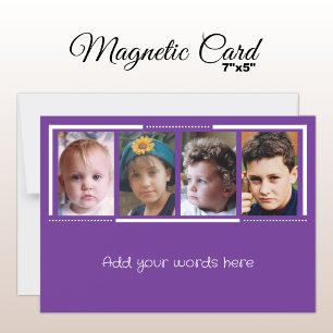 4 photo custom text purple white magnetic card