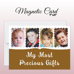 4 photo custom text white brown magnetic card