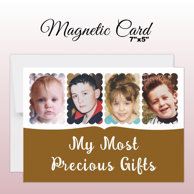 4 photo custom text white brown magnetic card (Creator Uploaded)