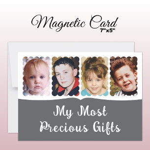 4 photo custom text white grey magnetic card