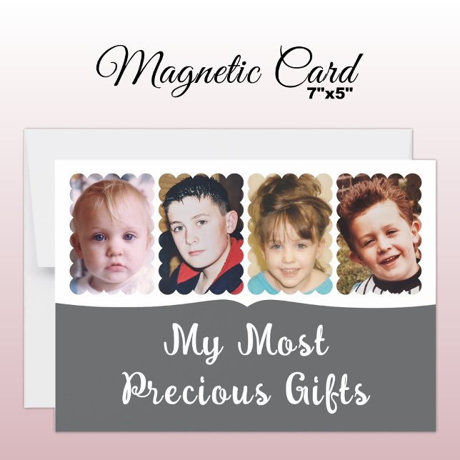4 photo custom text white grey magnetic card (Creator Uploaded)