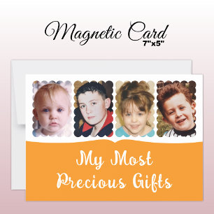 4 photo custom text white orange magnetic card