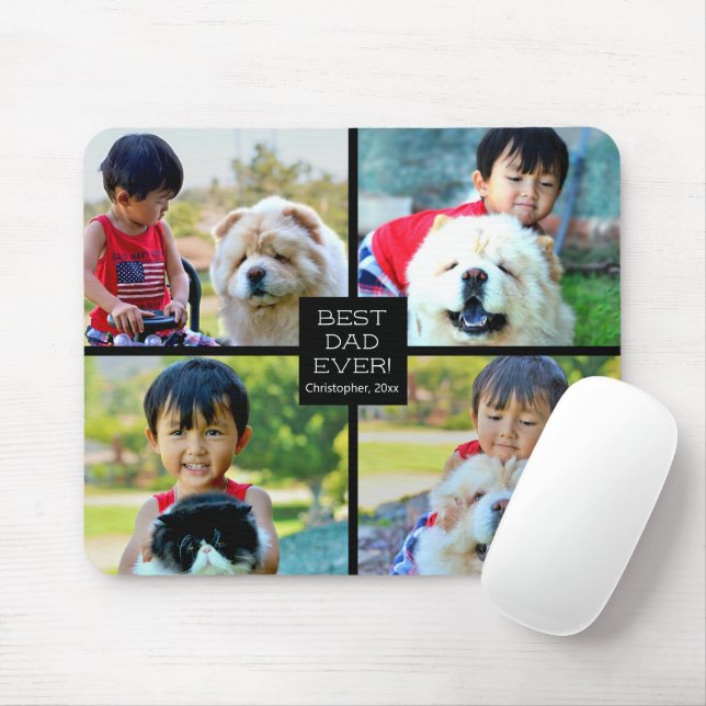 4 Photo Customised Collage Father's Day Gift Mouse Pad (With Mouse)
