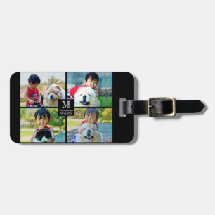 4 Photo Customised Collage with Monogram Luggage Tag