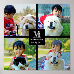 4 Photo Customised Collage with Monogram Poster