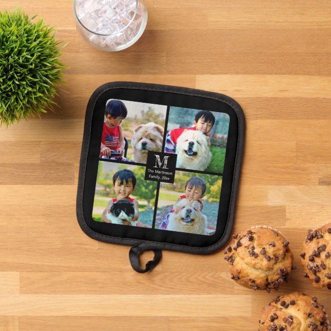 4 Photo Customised Collage with Monogram Pot Holder (Top Down)