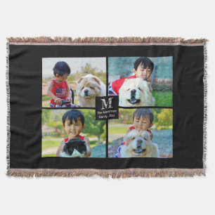 4 Photo Customised Collage with Monogram Throw Blanket