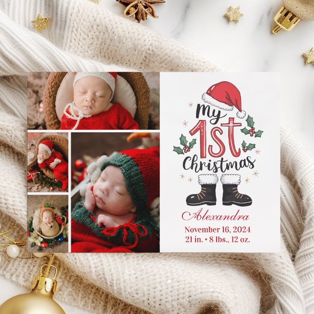 4 Photo Cute Santa Baby 1st Christmas Holiday Card (Creator Uploaded)