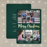 4 Photo Dark Green Merry Christmas Modern Collage Foil Holiday Card<br><div class="desc">Send stylish joyful greetings and share your favourite pictures with a custom four photo collage green and gold foil holiday card. All text on this template is simple to customise to include any wording, such as Merry Christmas, Happy Holidays, Seasons Greetings, New Year Cheers etc. (IMAGE PLACEMENT TIP: An easy...</div>