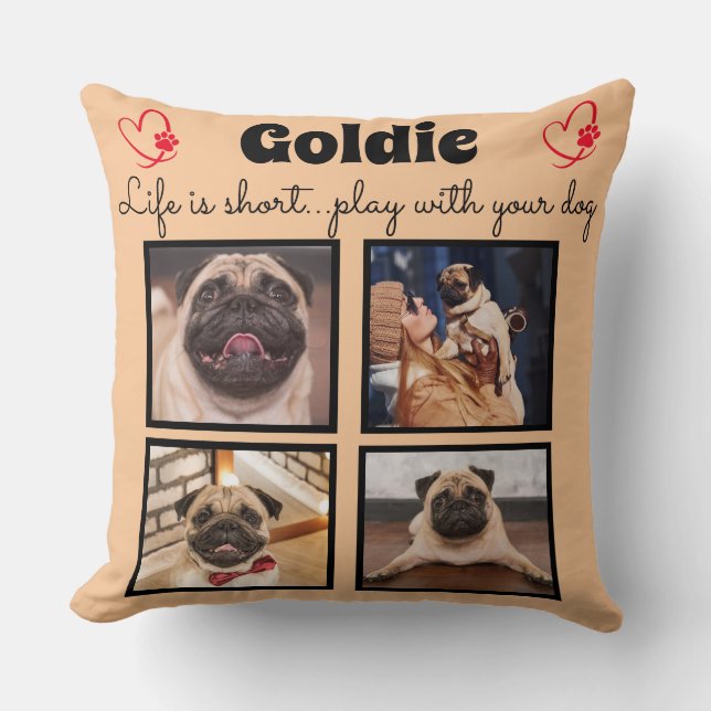 4 photo dog collage - customised family pet memory cushion (Front)