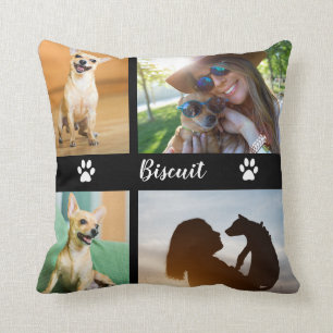 4 Photo Dog Collage with Paw Prints   Cushion