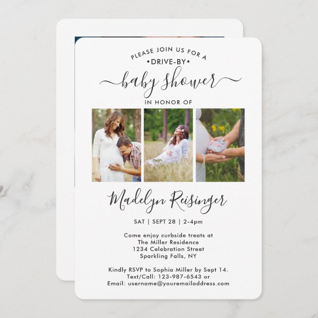 4 Photo Drive-By Social Distancing Baby Shower Invitation (Front/Back)