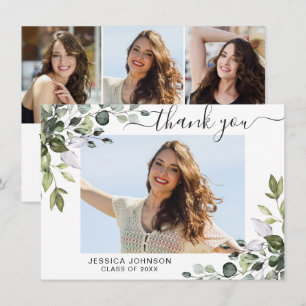4 PHOTO Elegant Eucalyptus Greenery Graduation Thank You Card