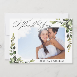4 PHOTO Elegant Eucalyptus Watercolor Floral Thank You Card