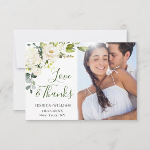 4 PHOTO Elegant Eucalyptus White Roses Floral Thank You Card