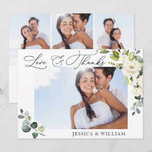 4 PHOTO Elegant Eucalyptus White Roses Floral Thank You Card