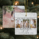 4 Photo Engagement First Christmas Faux Marble Ceramic Ornament<br><div class="desc">Celebrate the joyful 1st holiday of your engagement with a custom 4 photo collage "Our First Christmas Engaged" square faux marble ceramic ornament. All text and images on this template are simple to personalize. (IMAGE PLACEMENT TIP: An easy way to center a photo exactly how you want is to crop...</div>