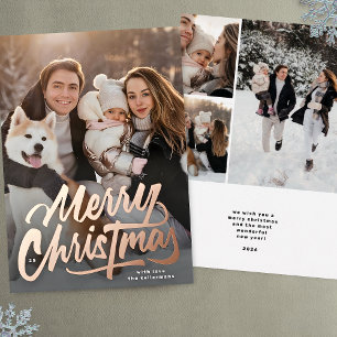 4 Photo Family Collage Merry Christmas Foil Holiday Card