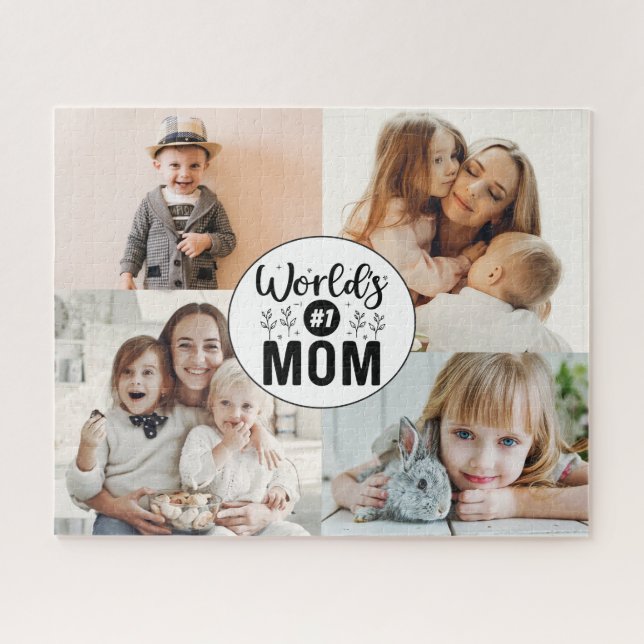 4 photo family collage number 1 mum mothers day jigsaw puzzle (Horizontal)