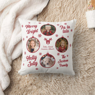 4 Photo Family Ornaments White Christmas Cushion