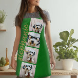 4 Photo Film Strip Collage Script Name green Apron<br><div class="desc">Photo collage in a film strip layout with a huge modern script for the name. Use up to four square or selfie phone photos to create a unique and personal gift. Or you can keep the hipster puppy and make a trendy keepsake. For best results, use photos that have been...</div>